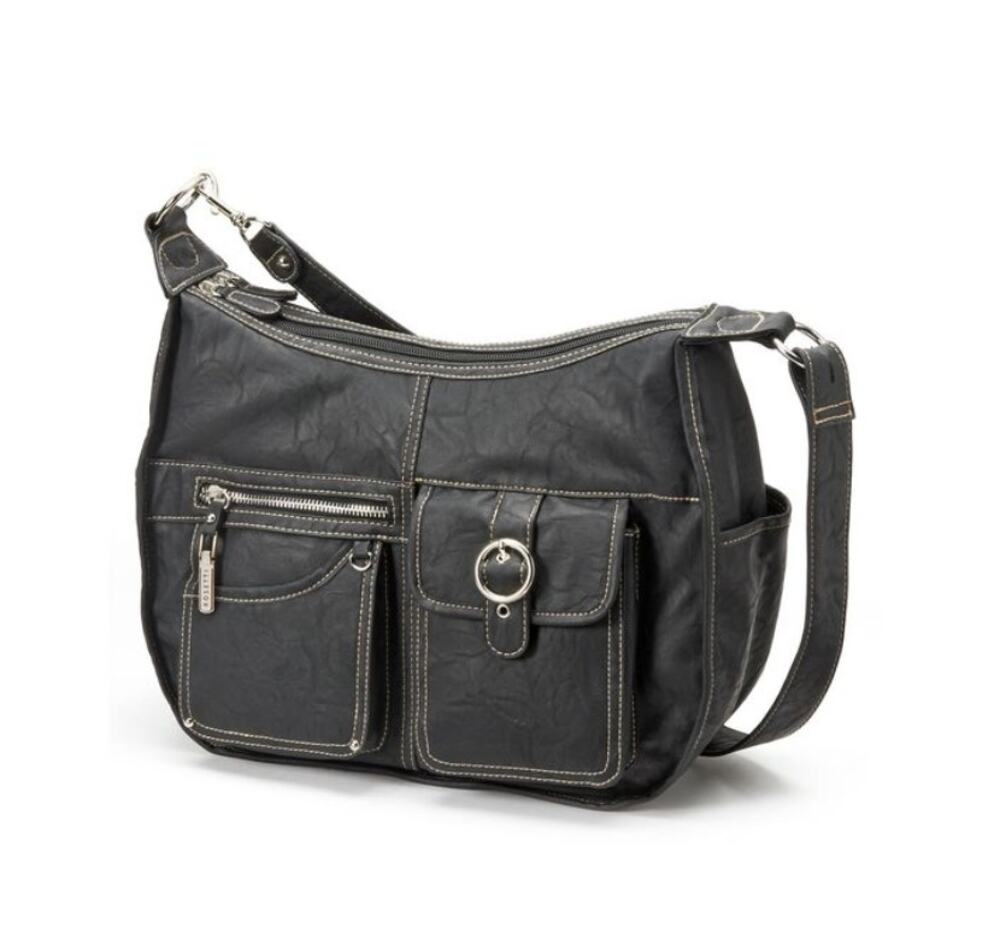 Rosetti Riveting Seams Black Faux Leather Convertible Hobo Shoulder Bag